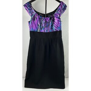 Perceptions New York Purple Blue Abstract Black Dress Career Cocktail Size 8‎
